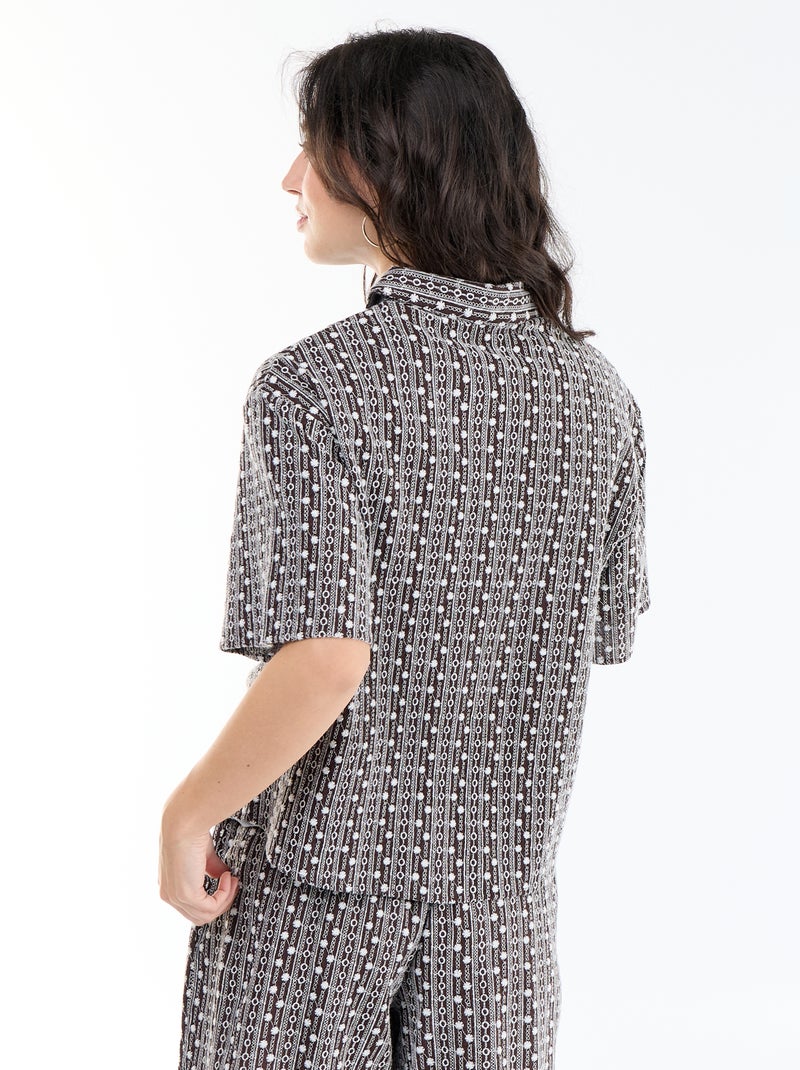 Camisa de manga corta con bordados Marron - Kiabi