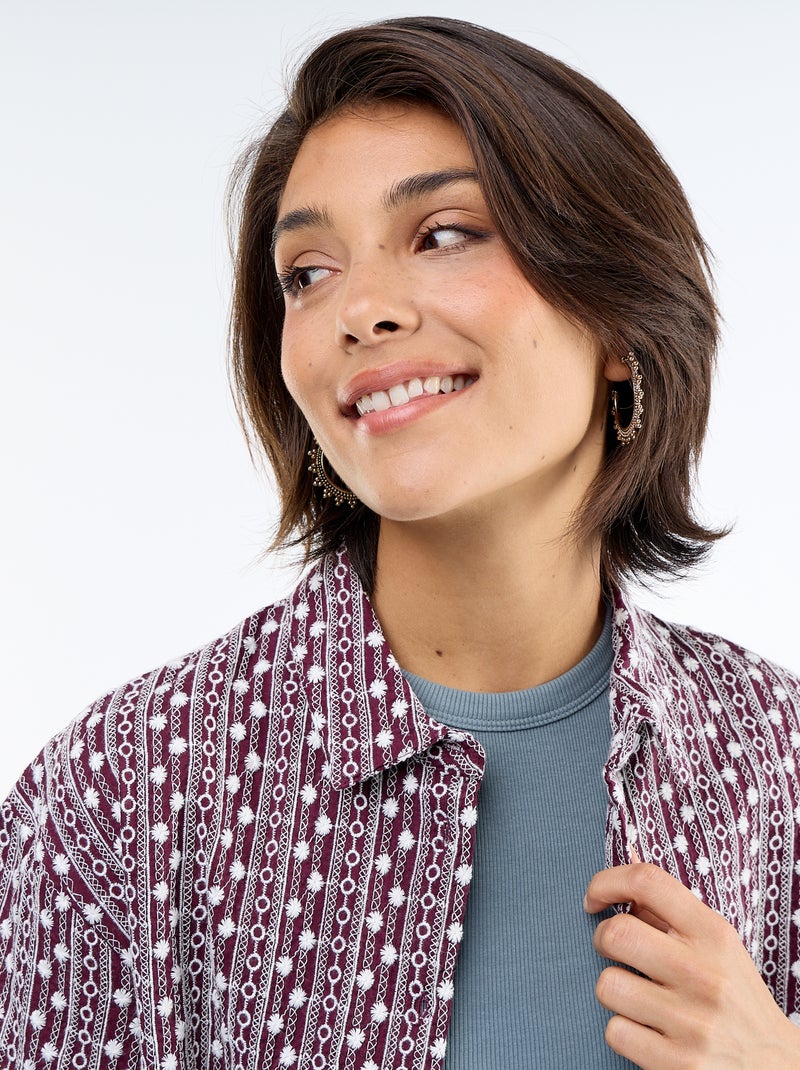 Camisa de manga corta con bordados Rosa - Kiabi