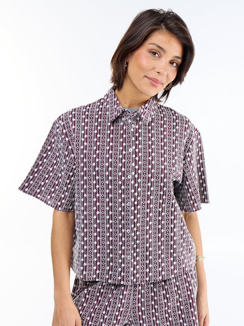 Camisa de manga corta con bordados Rosa - Kiabi