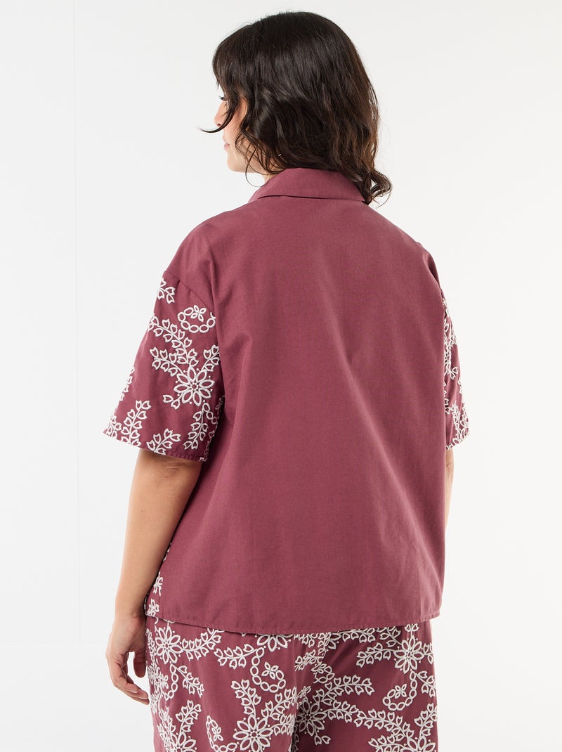 Camisa de manga corta con bordados Rosa - Kiabi