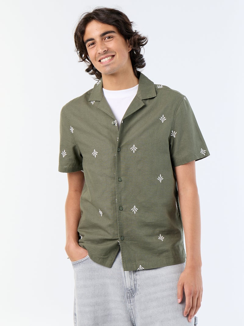 Camisa de manga corta con bordados Verde - Kiabi
