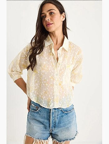 Camisa de manga corta con botones y bolsillo en jacquard floral lucci