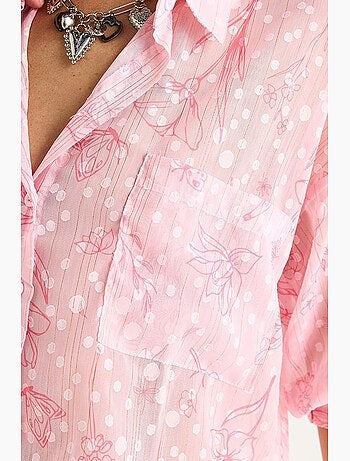 Camisa de manga corta con botones y bolsillo en jacquard floral lucci