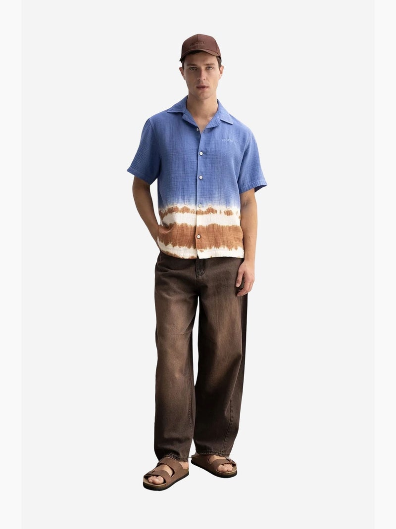 Camisa de manga corta con botones y estampado ombré de giesto Azul claro - Kiabi
