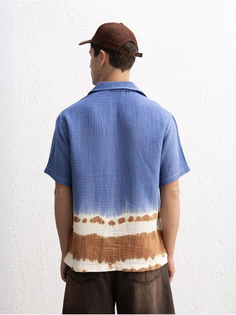 Camisa de manga corta con botones y estampado ombré de giesto Azul claro - Kiabi