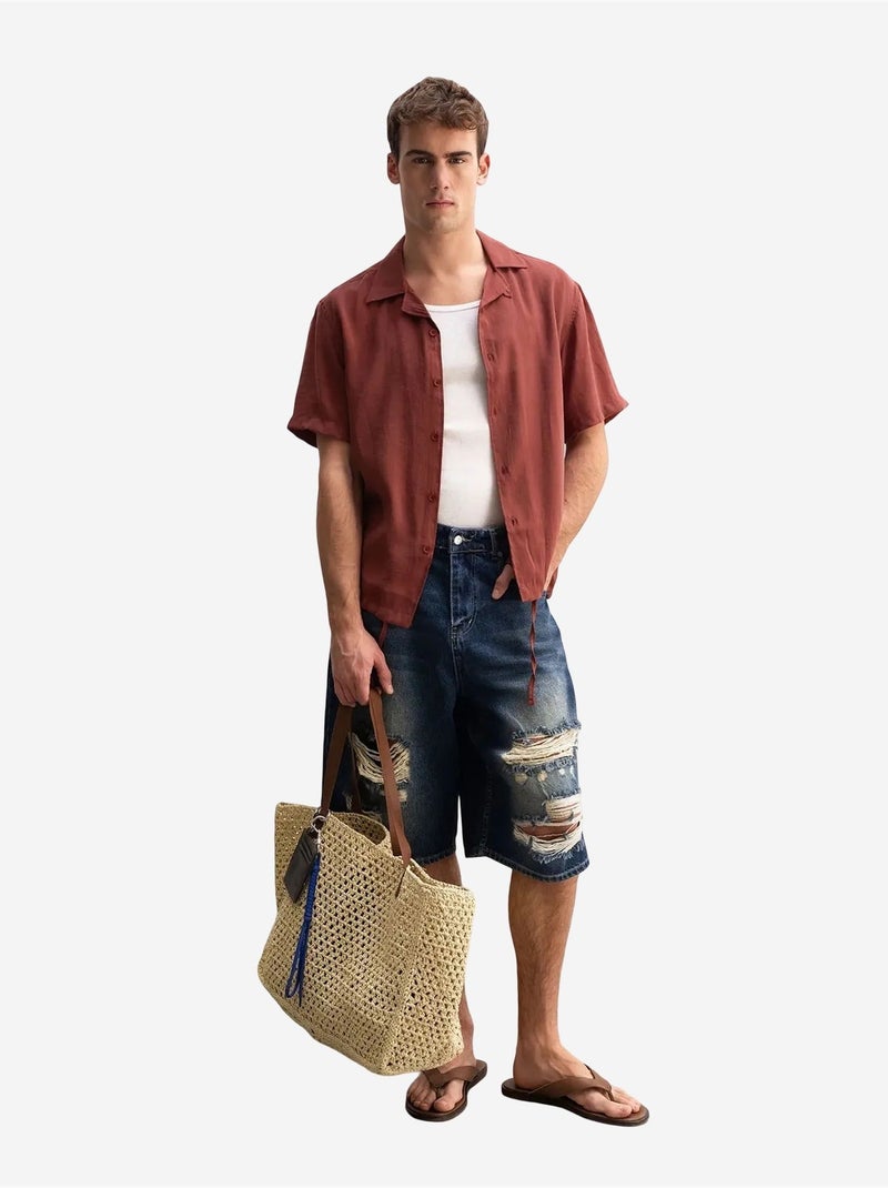 Camisa de manga corta con cuello abierto para hombre giesto Rojo oscuro - Kiabi