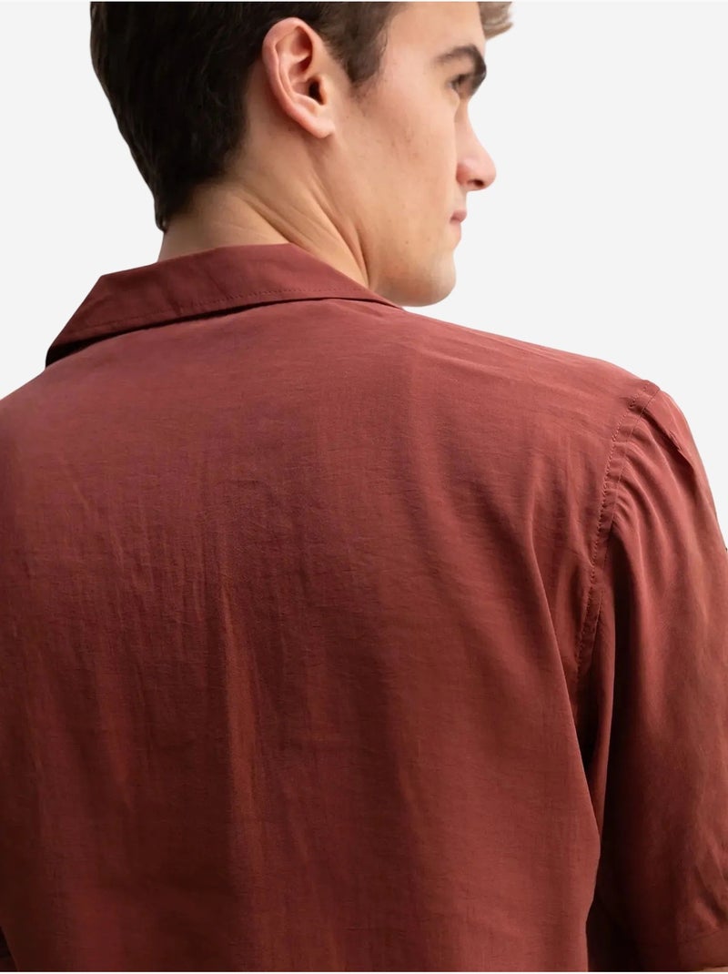 Camisa de manga corta con cuello abierto para hombre giesto Rojo oscuro - Kiabi