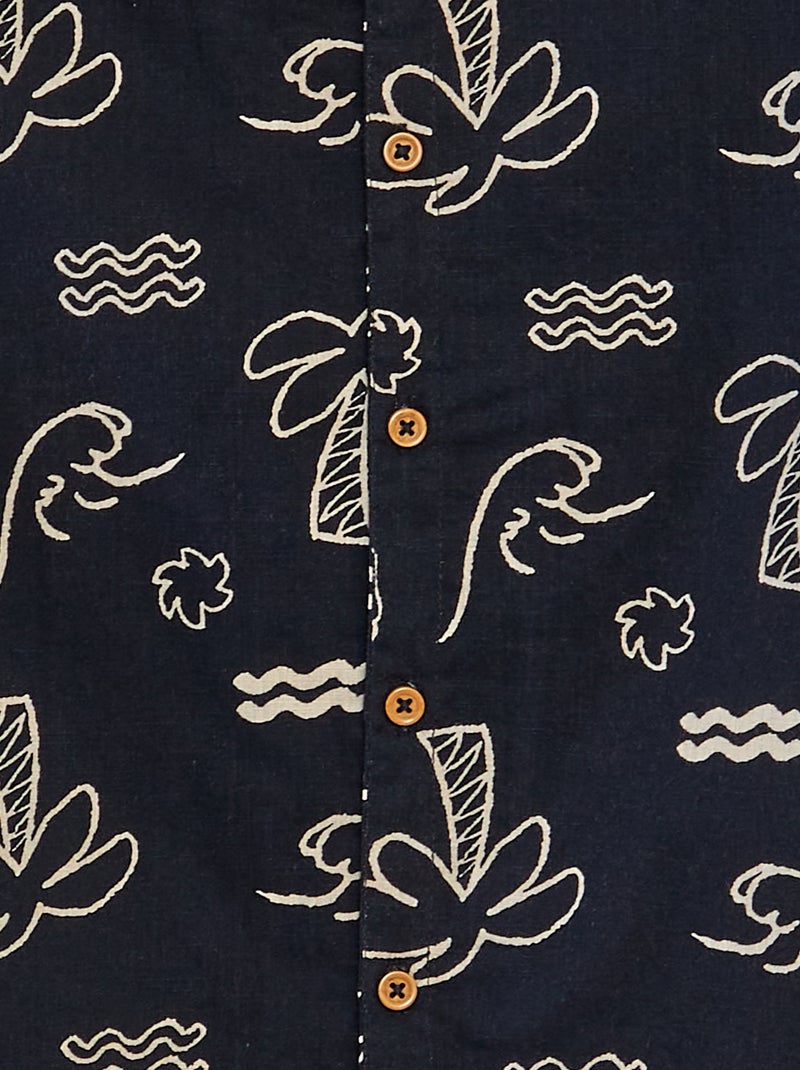 Camisa de manga corta con cuello de pijama estampado NEGRO - Kiabi