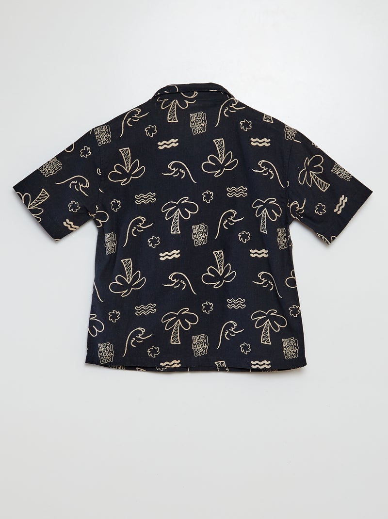 Camisa de manga corta con cuello de pijama estampado NEGRO - Kiabi