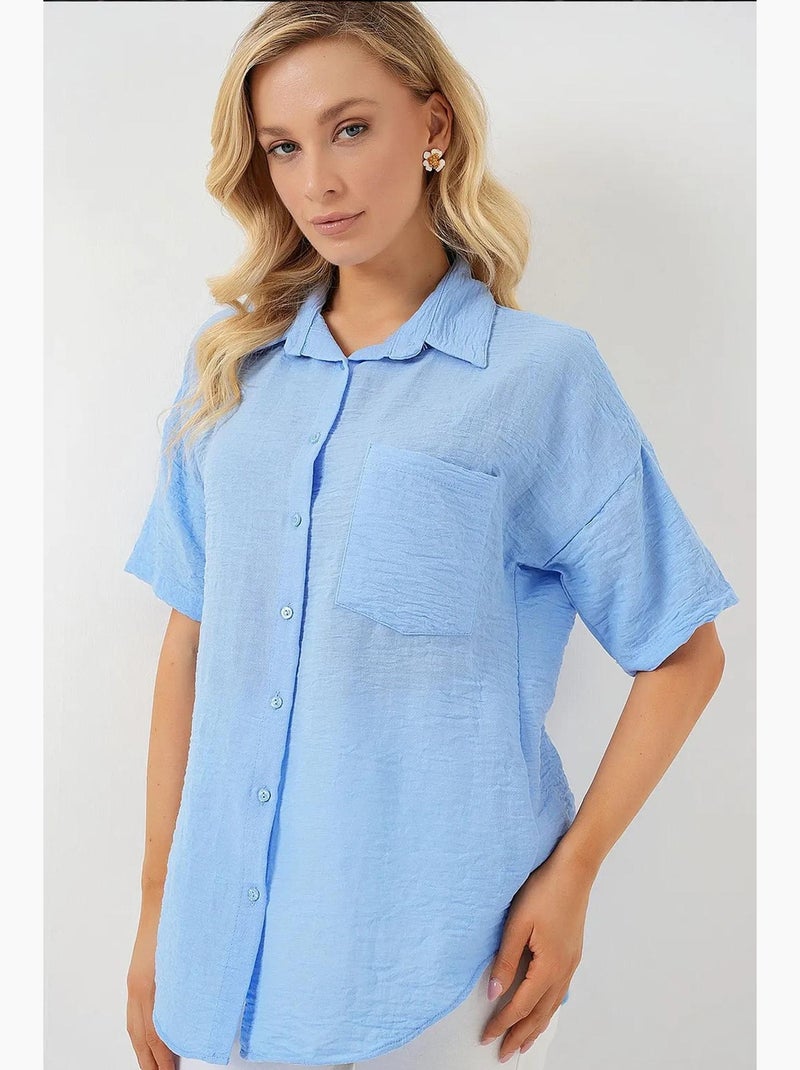 Camisa de manga corta con efecto lino bdart Azul claro - Kiabi