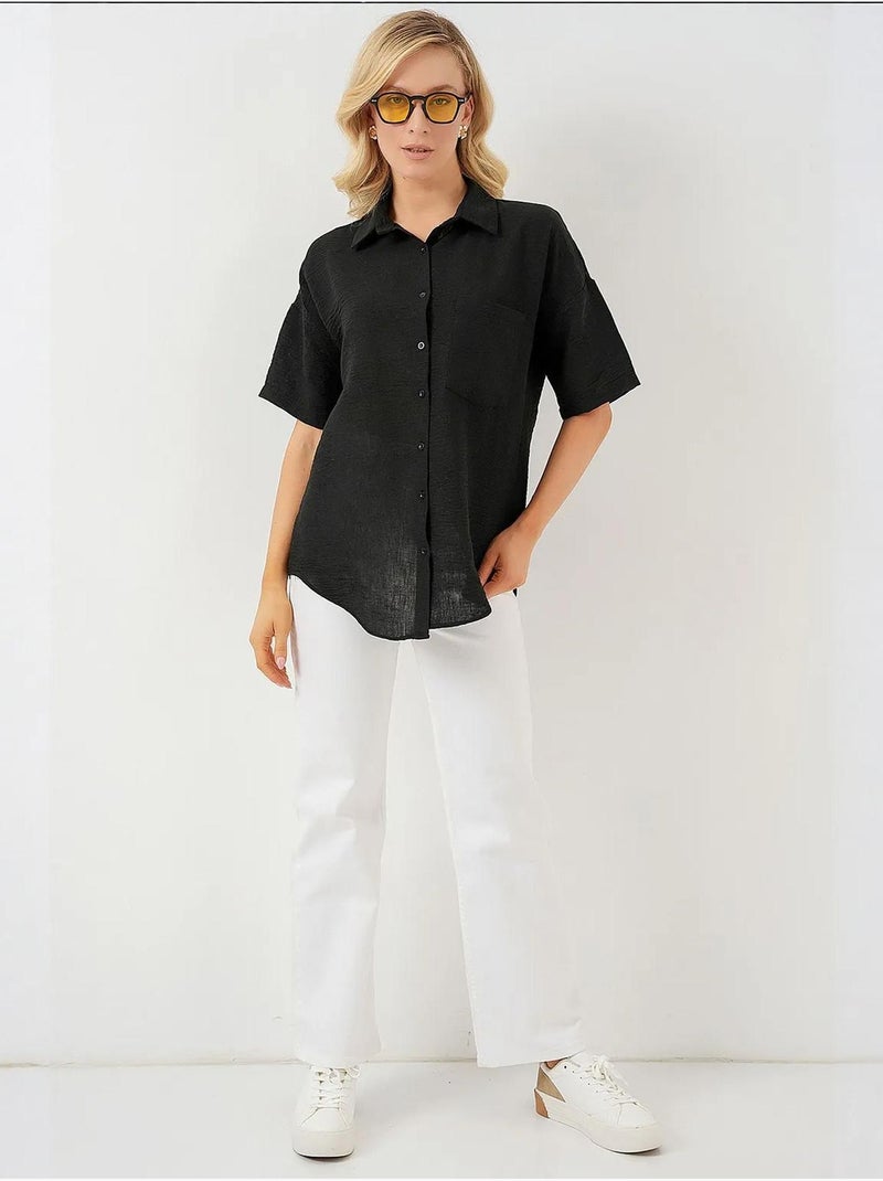 Camisa de manga corta con efecto lino bdart Negro - Kiabi