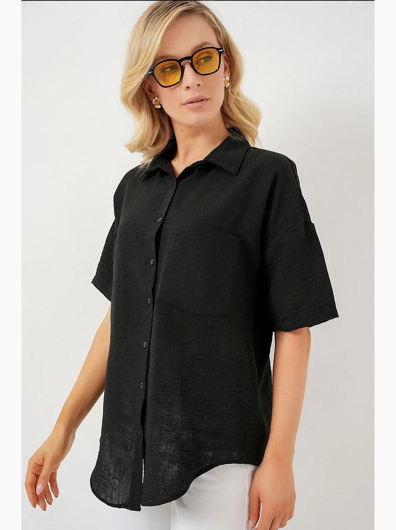 Camisa de manga corta con efecto lino bdart Negro - Kiabi