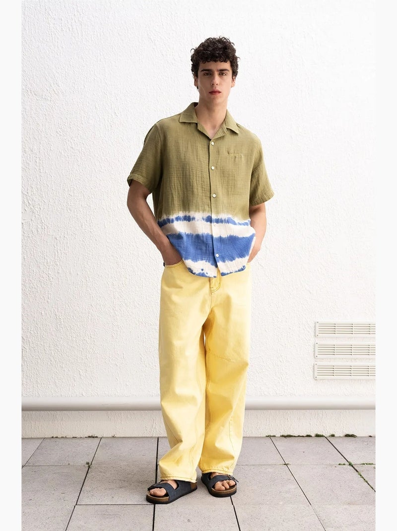 Camisa de manga corta con efecto tie-dye para hombre giesto Caqui - Kiabi