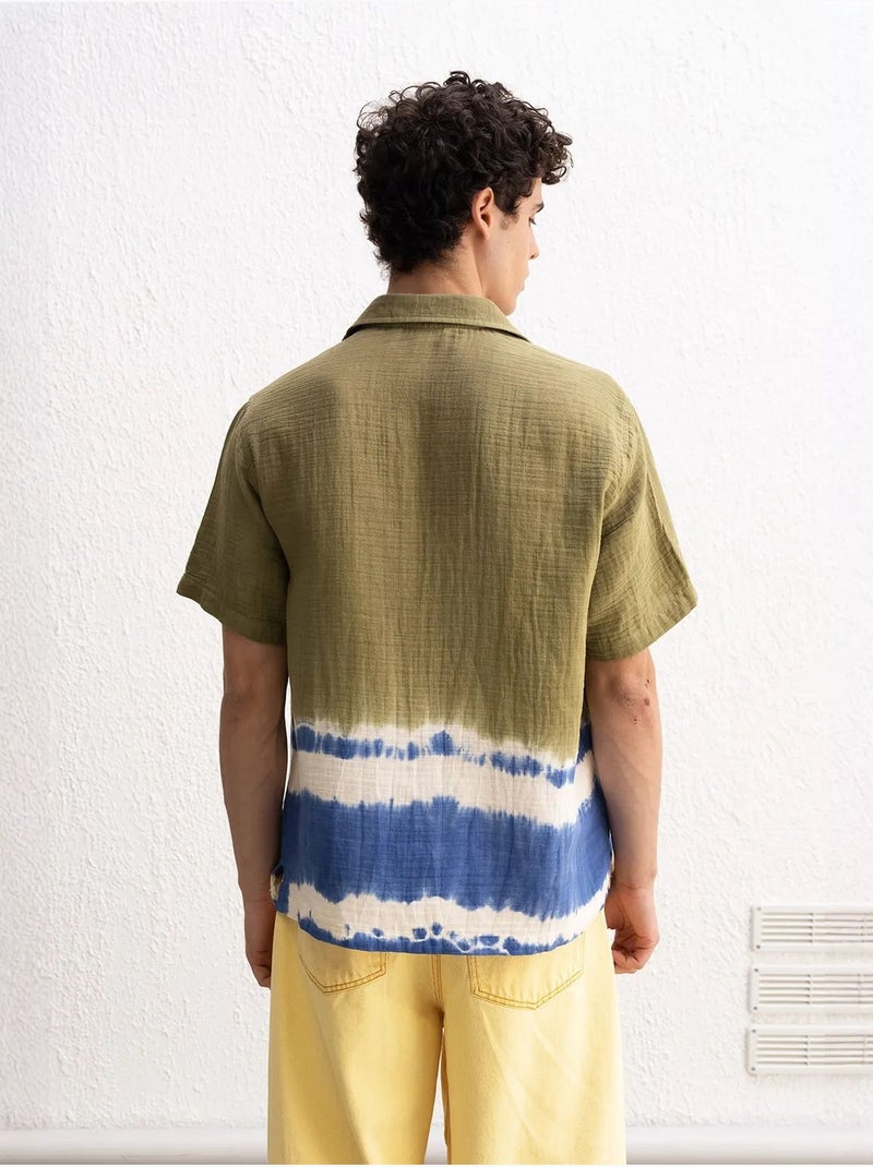 Camisa de manga corta con efecto tie-dye para hombre giesto Caqui - Kiabi
