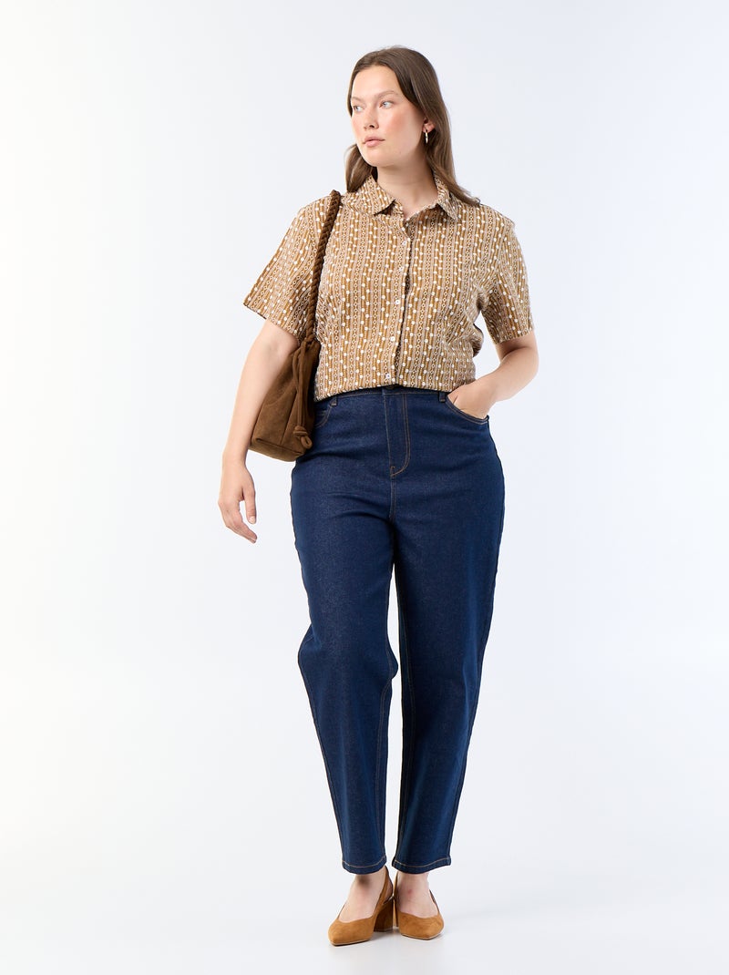 Camisa de manga corta con estampado bordado Marron - Kiabi