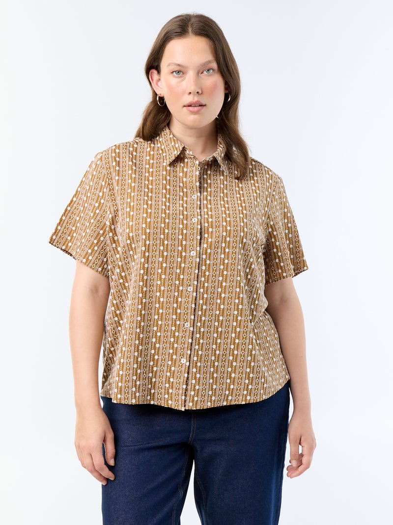 Camisa de manga corta con estampado bordado Marron - Kiabi