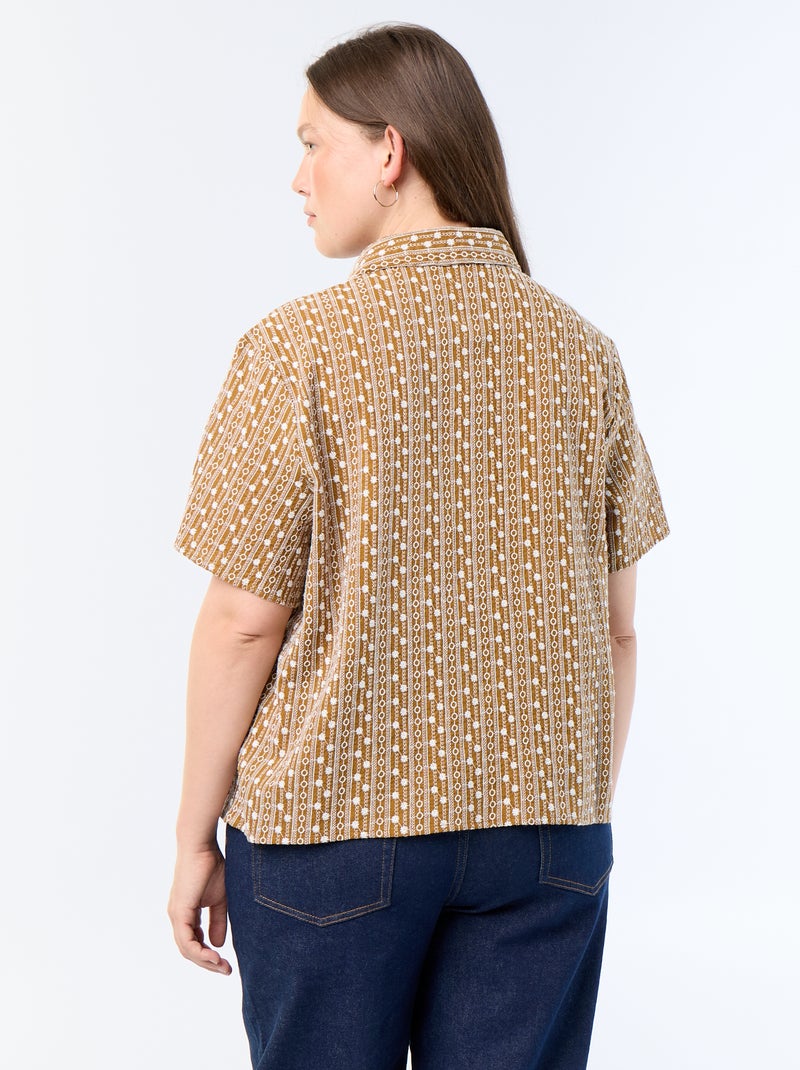 Camisa de manga corta con estampado bordado Marron - Kiabi