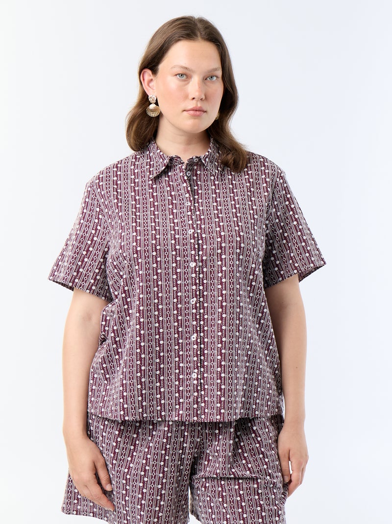 Camisa de manga corta con estampado bordado Rosa - Kiabi