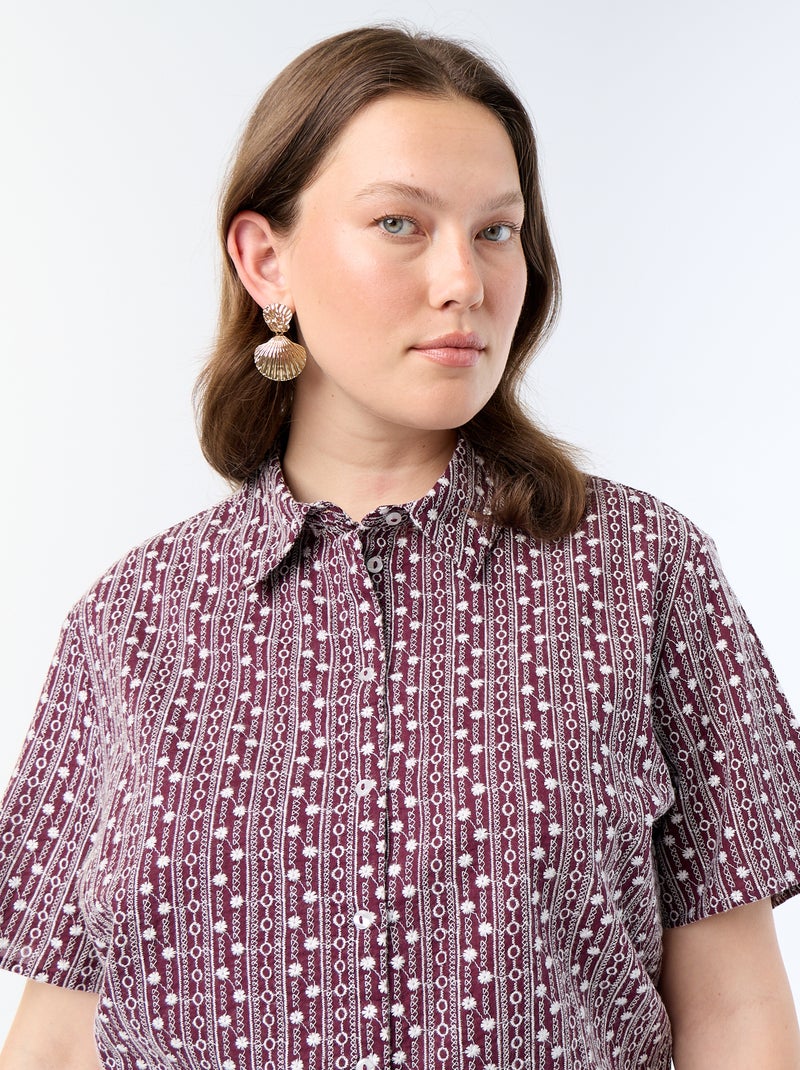 Camisa de manga corta con estampado bordado Rosa - Kiabi