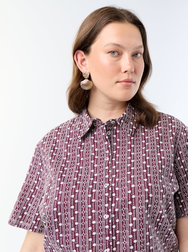 Camisa de manga corta con estampado bordado Rosa - Kiabi