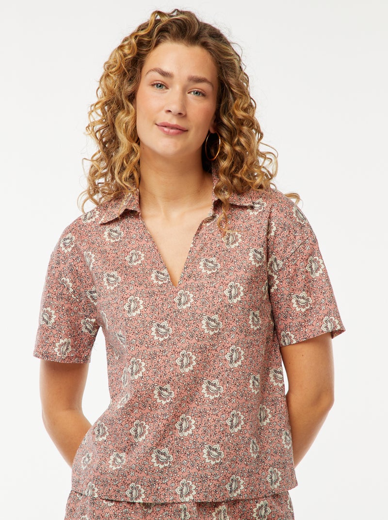 Camisa de manga corta con motivo floral Rosa - Kiabi