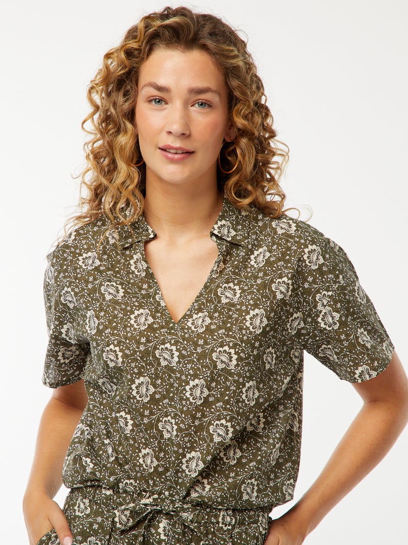 Camisa de manga corta con motivo floral Verde - Kiabi