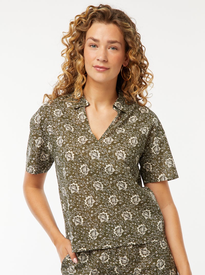 Camisa de manga corta con motivo floral Verde - Kiabi