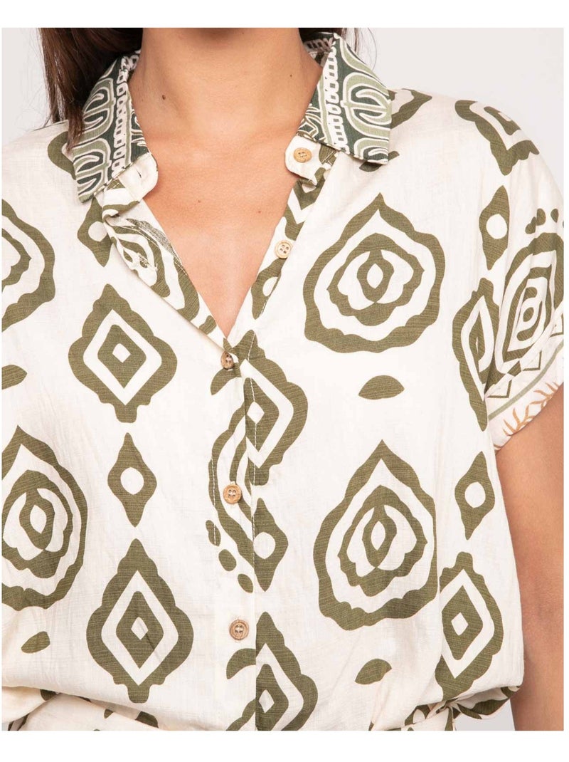 Camisa de manga corta con motivos OFELIA Caqui - Kiabi