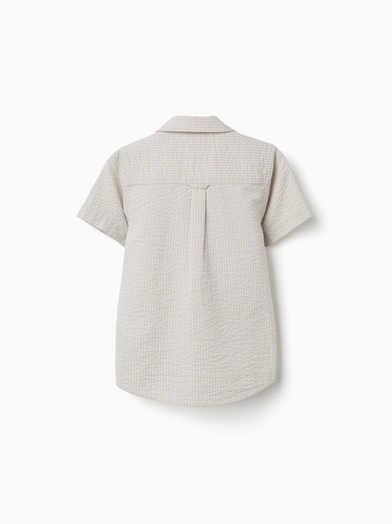 Camisa de manga corta de algodón a rayas Beige claro - Kiabi