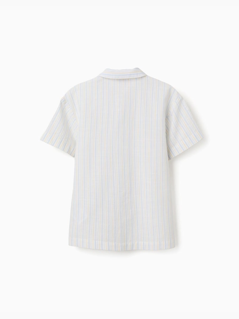 Camisa de manga corta de algodón a rayas B&S Azul claro - Kiabi