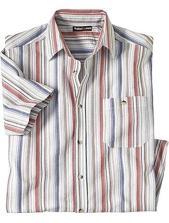 Camisa de manga corta de algodón a rayas efecto gofrado bayadera