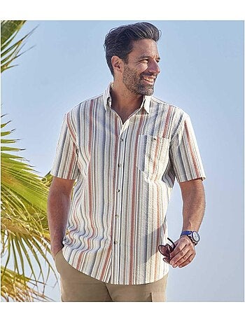 Camisa de manga corta de algodón a rayas efecto gofrado bayadera