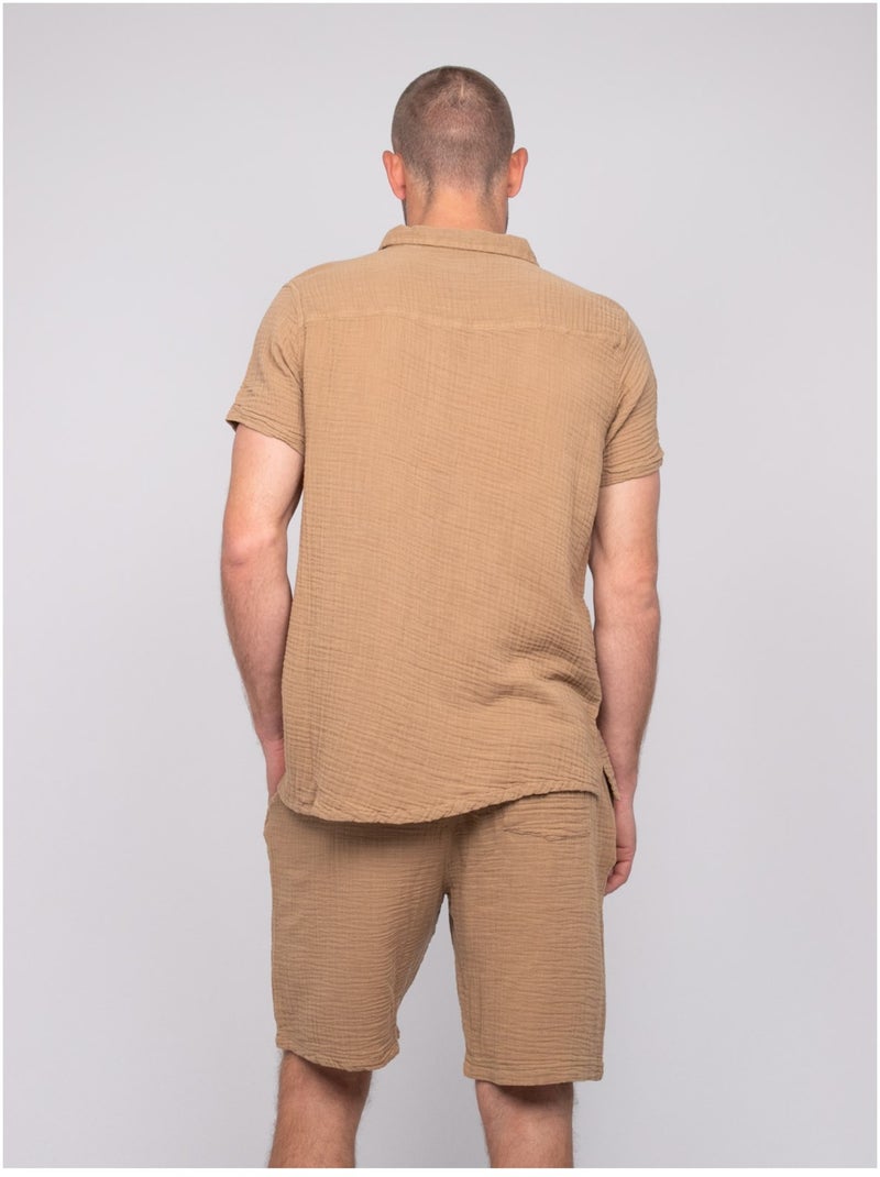 Camisa de manga corta de algodón DOUMAKI Beige - Kiabi
