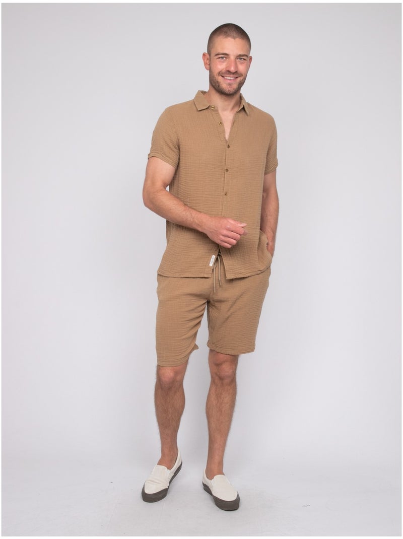Camisa de manga corta de algodón DOUMAKI Beige - Kiabi