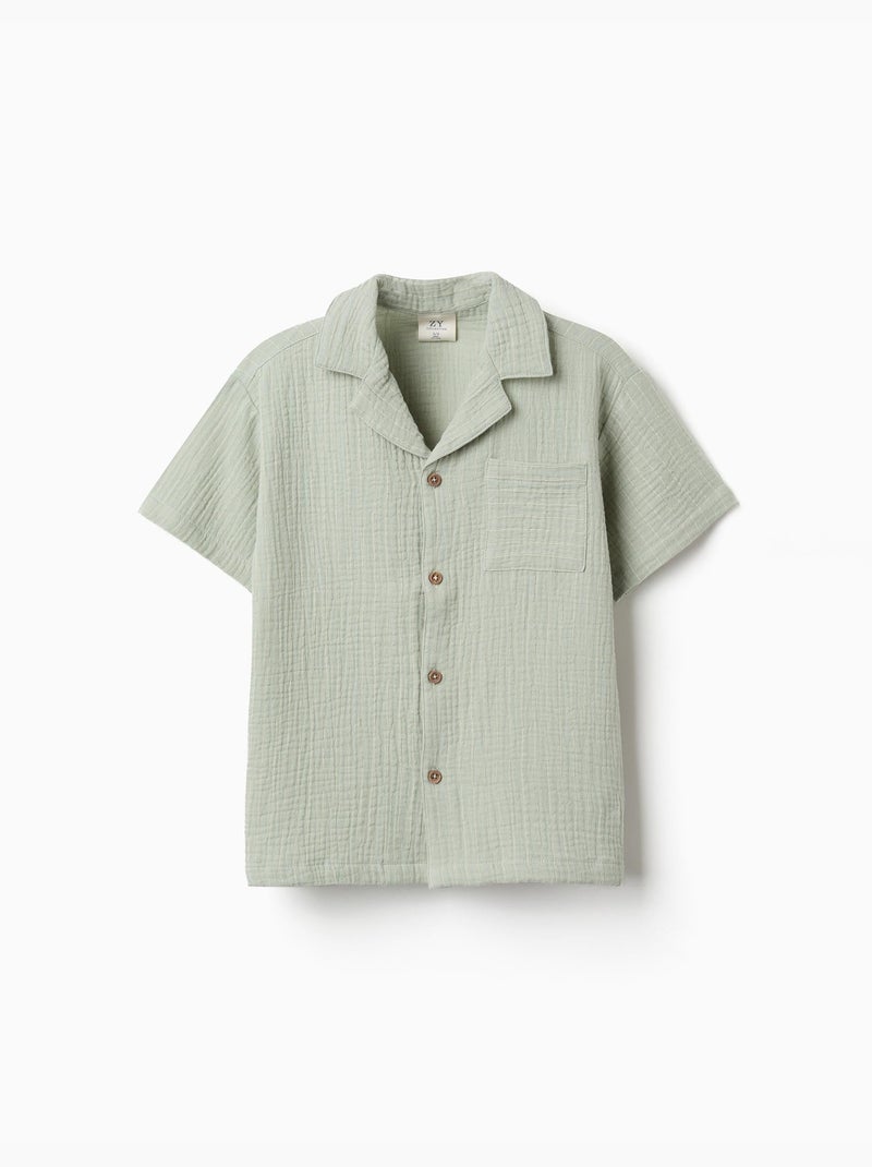 Camisa de manga corta de algodón Verde claro - Kiabi