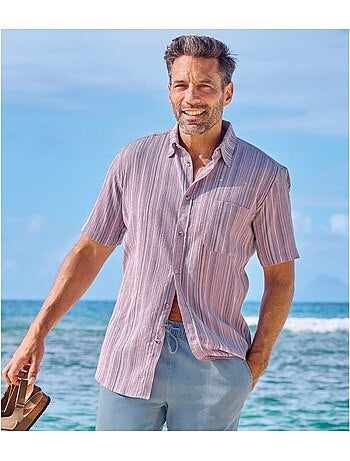 Camisa de manga corta de crepón palma con cuello de puntas libres