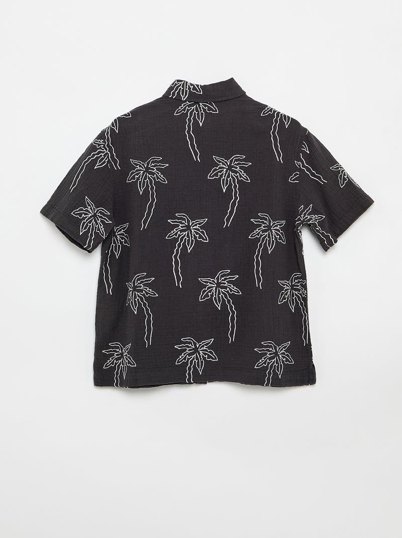 Camisa de manga corta de gasa de algodón Negro - Kiabi