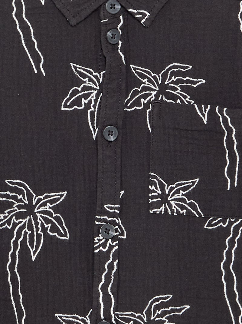 Camisa de manga corta de gasa de algodón Negro - Kiabi