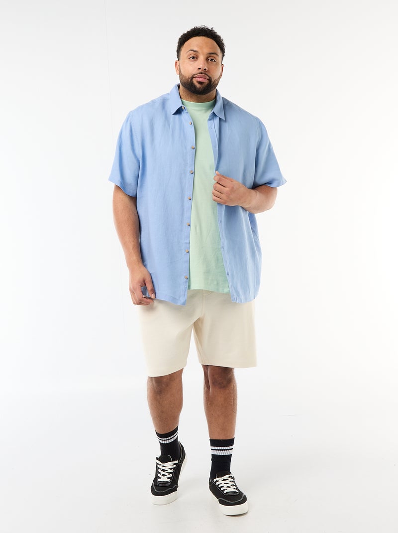 Camisa de manga corta de lino Azul - Kiabi