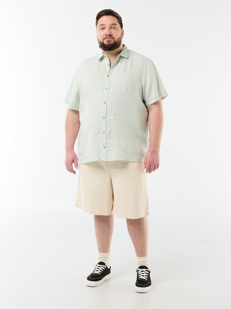 Camisa de manga corta de lino Azul - Kiabi