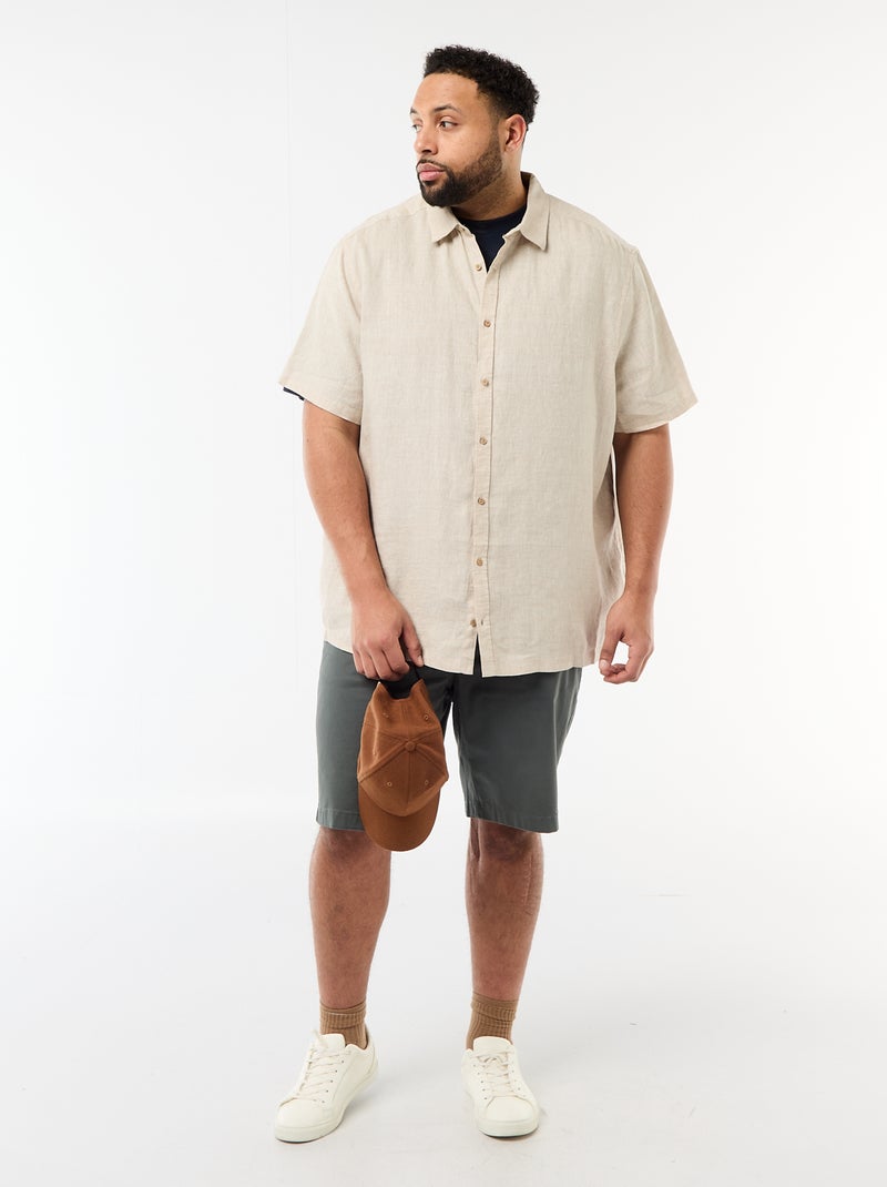 Camisa de manga corta de lino Beige - Kiabi