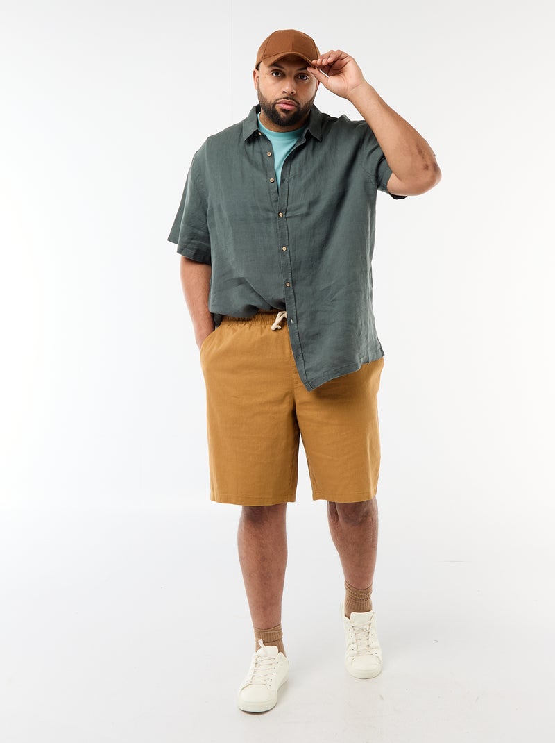 Camisa de manga corta de lino Kaki - Kiabi