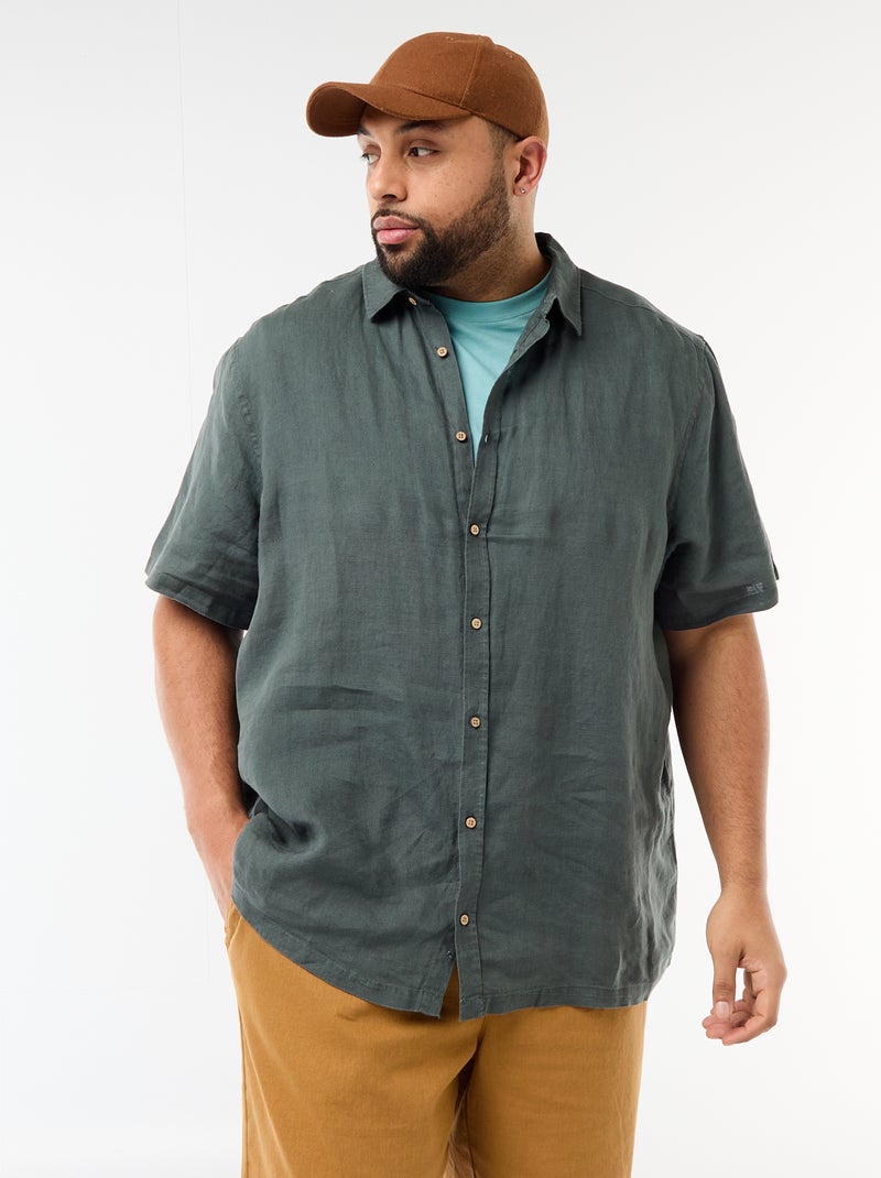 Camisa de manga corta de lino Kaki - Kiabi