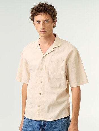 Camisa de manga corta de lino mezclado con bolsillo en el pecho