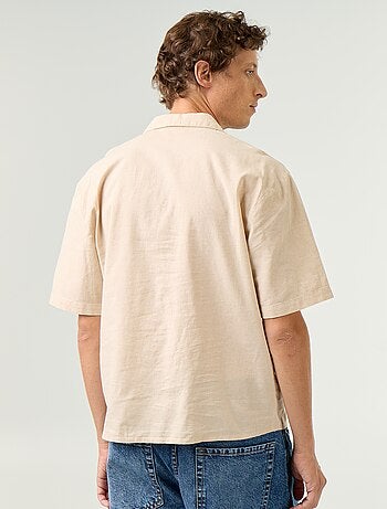 Camisa de manga corta de lino mezclado con bolsillo en el pecho