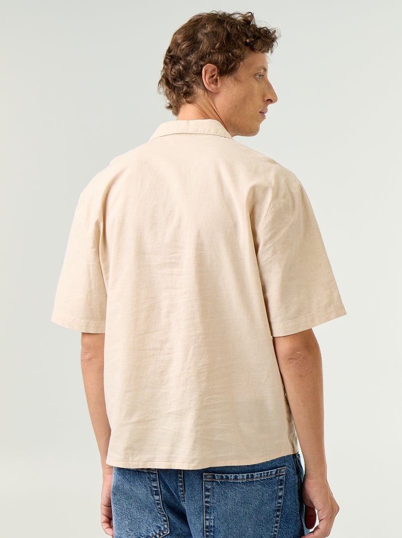 Camisa de manga corta de lino mezclado con bolsillo en el pecho Blanco - Kiabi