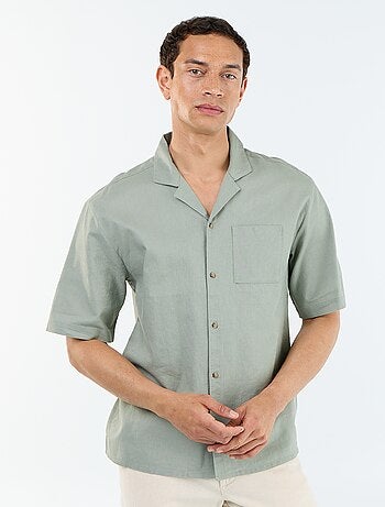 Camisa de manga corta de lino mezclado con bolsillo en el pecho
