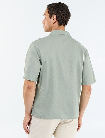 Camisa de manga corta de lino mezclado con bolsillo en el pecho