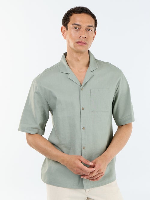 Camisa de manga corta de lino mezclado con bolsillo en el pecho - Kiabi