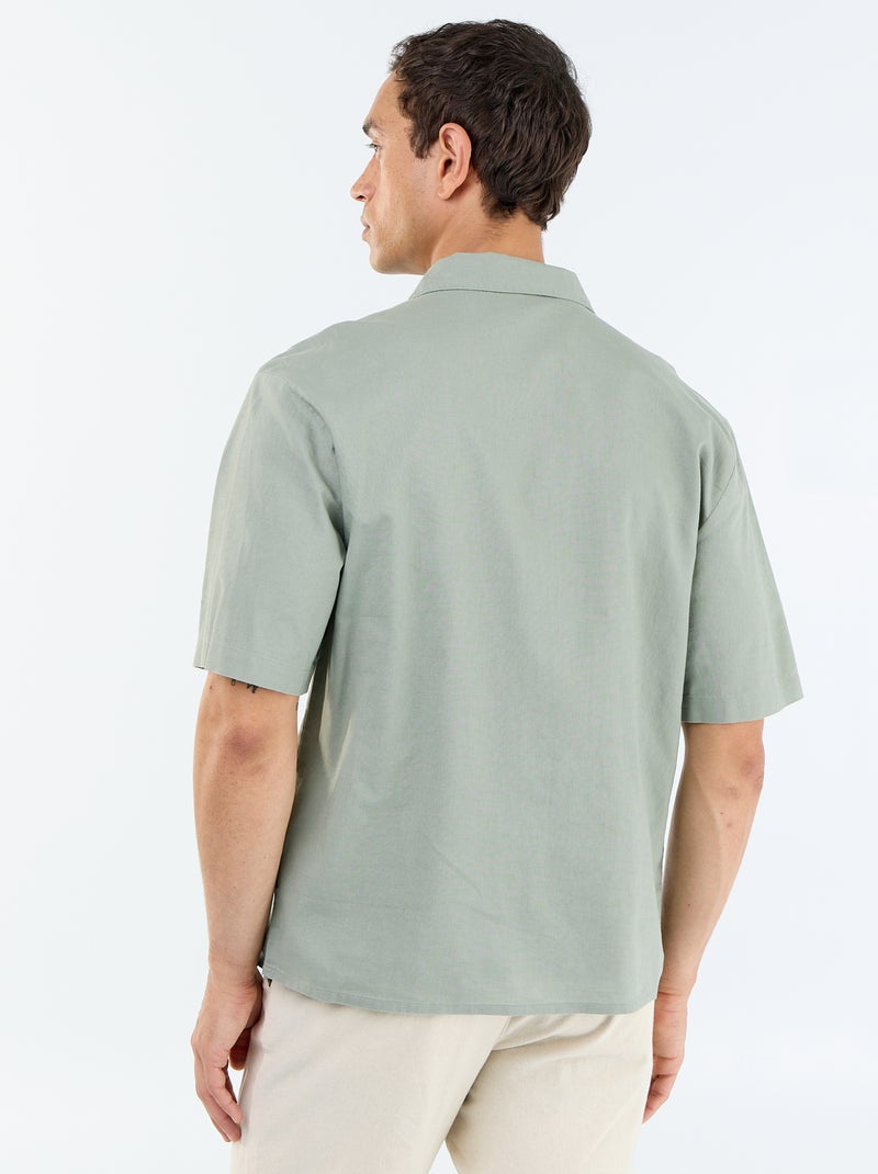 Camisa de manga corta de lino mezclado con bolsillo en el pecho Verde - Kiabi